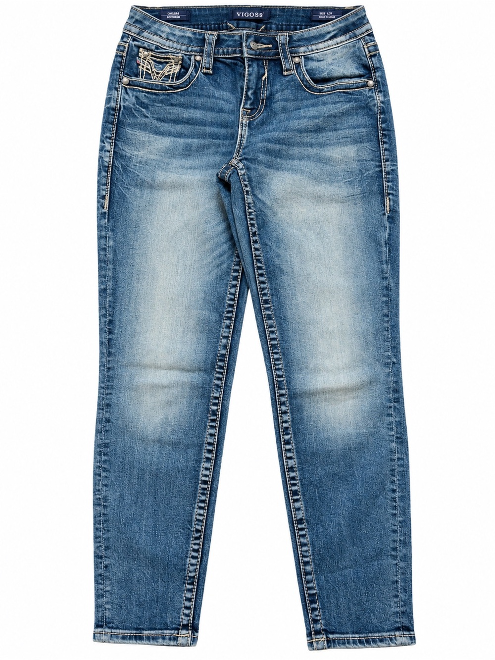 Vigoss Chelsea Boyfriend Jeans Women’s 27 Medium Wash Embroidered Denim